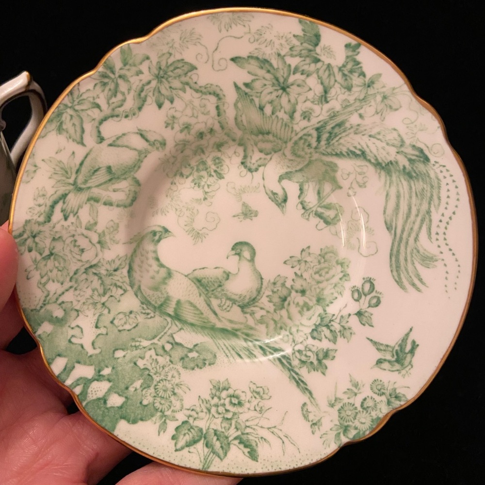 Green Aves by Royal Crown Derby Demitasse Cup & Saucer Vintage Toile - Picture 12 of 12